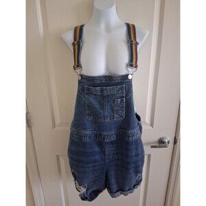Lane Bryant Womens Boyfriend Denim Overalls Shortalls Rainbow Strap Plus Size 16